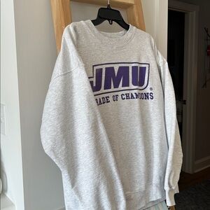 JMU James Madison Grey Crewneck Sweatshirt Size Large Grey w/ Purple Letters